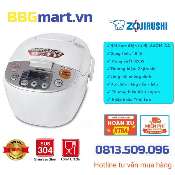 Nồi cơm điện Zojirushi 1.8 lít NL-AAQ18-CA