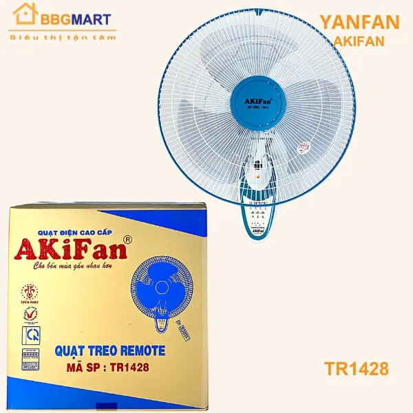 quạt treo tường AkiFan TR1428 điều khiển từ xa chính hãng